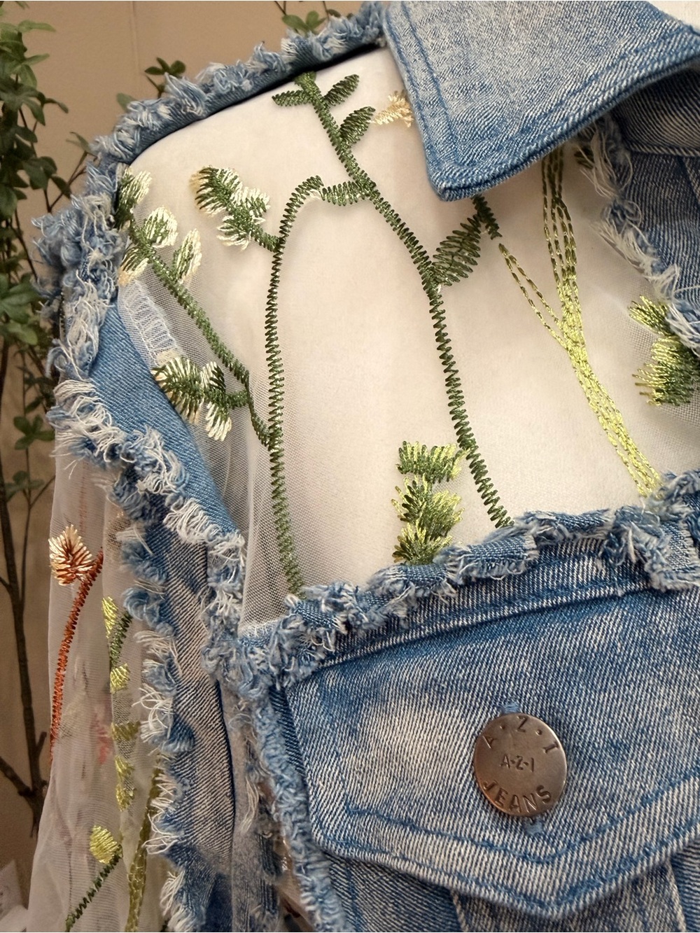 A.Z.I. Vintage Inspired Embroidered Sheer Mesh Denim Statement Jacket- Medium - Picture 9 of 10
